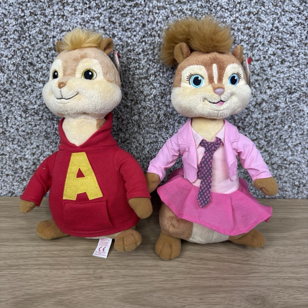 Ty‎ Beanie Buddy Set Alvin & The Chipmunks The Squeakuel Alvin & Brittany 10"